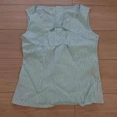 エメラルドグリーンと白のストライプ ノースリーブシャツ　ナネットレポー