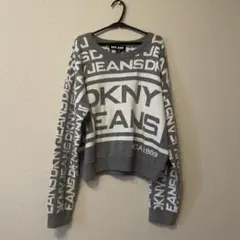 DKNY JEANS ロゴニット L レディース グレー×ホワイト
