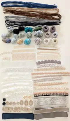 手芸素材セット - リボン、レース、糸、革紐