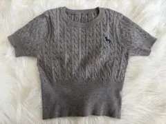 グレー ケーブルニット 半袖セーター
