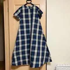 ネイビー・ベージュチェック 半袖ワンピース