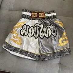 THAI BOXING ムエタイパンツ ホワイト×グレー L キック サテン
