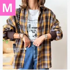 新品 しまむら mayo 袖口リブ チェックシャツ М 中黄 aquaist