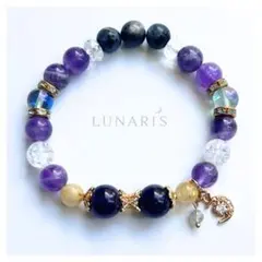 紫月影の星灯― アメジストの天然石ブレスレット／癒しとお守り／1点物