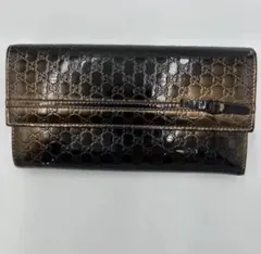 GUCCI グッチ 長財布 マイクロGG エナメル ホースビットブラック 三