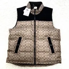 【未使用保管品】コーチ ダウンベスト シグネチャー メンズ XL ベージュ 黒
