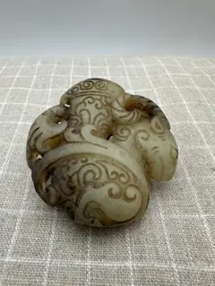 中国古美術 紅山文化 古玉璧 旧蔵 置物 和田玉 古玉 巻珠戦漢 ひつじ尊 両面