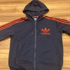 00s adidas トレフォイル フルジップフーディ S ネイビー/オレンジ
