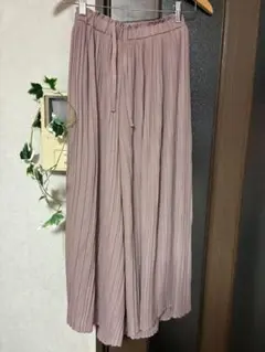 earthくすみピンク プリーツ ロングワイドパンツ