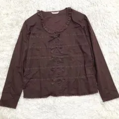 KANEKO ISAO カネコイサオ レース リボン ブラウス 茶 薄手のサムネイル