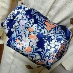 長尺大人の兵児帯半幅帯ハンドメイド澪No2519着物リメイク正絹ネイビー花柄