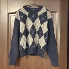 UNIQLO ユニクロ　アーガイルデザイン 長袖ニットセーター　ネイビー M