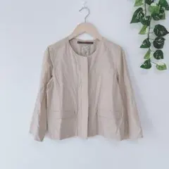 【ナノユニバース】ノーカラージャケット 比翼仕立て リネン混 七分袖（38）羽織