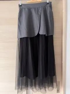 レイヤード フレアスカート グレー ブラック