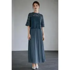 DRESS PLUS ワンピース レース プリーツ パーティードレス 結婚式 L