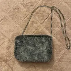 【HABA】ファーバッグ グレー【ミニバッグ】チェーンストラップ