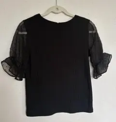 ドット柄シアー袖 リブカットソー ブラックのサムネイル