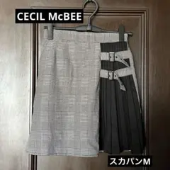 セシルマクビー グレンチェック 切替 ベルト付 スカートパンツ Mのサムネイル