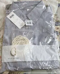 BELLE MAISON グレー ストライプ 長袖シャツ S