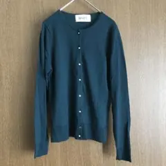 ロペ　ROPE クルーネックカーディガン　グリーン　深緑　薄手　ウール100%