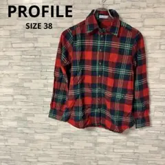 プロフィール　シャツ　【38】　レッド　チェック柄　おしゃれ　シンプル　着回しのサムネイル