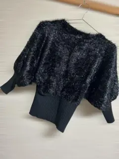試着のみrosebowl99 バルーンスリーブセーター ラメシャギー 黒 M~S