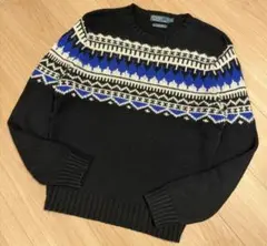 ポロラルフローレン フェアアイル柄 カシミア・アンゴラ混 ニット 黒 L
