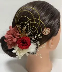 756.成人式　卒業式　水引髪飾り　プリザーブドフラワー