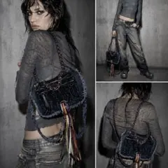 DIESEL ディーゼル デニム フリンジ チェーン リュック バックパックのサムネイル
