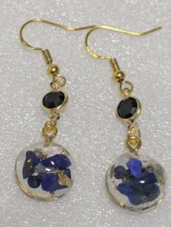 ハンドメイド 天然石 ラピスラズリ レジン フックピアス