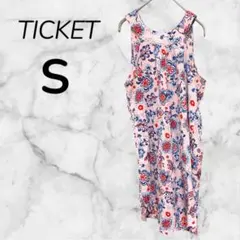 美品✨TICKETノースリーブ ワンピース 【S】 フラワープリント ピンク