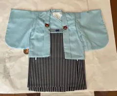 水色クマ刺繍着物・ストライプスカート