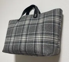 タータンチェックの革持ち手トートバッグ☆ハンドメイド