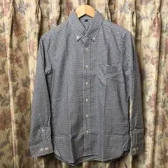 無印良品　ボタンダウンシャツ　アイロンがけのいらない　ネイビー　ギンガムチェック