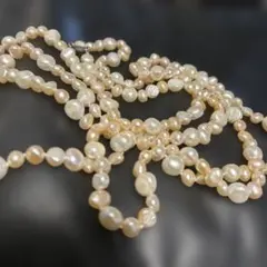 真珠 多層式ロングネックレス ピンク