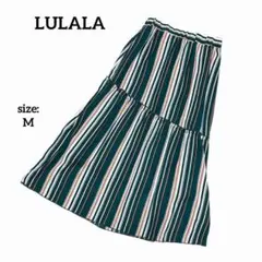 【美品】 LULALA ロングスカート フレア ストライプ 春夏 ゴムウエスト