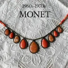 monet モネ ネックレス アンティークゴールド サーモンシェルピンク 雫型