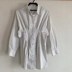 ストライプ ホワイト シャツ 長袖 バックレースアップ　ナイスクラップ