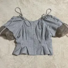 NICE CLAUP チェック柄 オフショルダー 半袖ブラウス