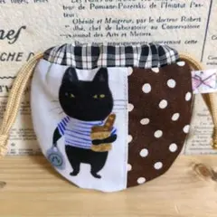 ハンドメイド まるいミニ巾着 (ネコ ブルー 花柄) - メルカリ