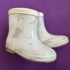 ホワイト くま柄 レインブーツ 14cm