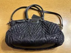 美品 コーチCOACH 2WAYショルダーバッグ マディソン シェブロン 黒 