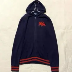 상태좋음 ✨ ポロバイラルフローレン ダブルポニー ニット フルジップパーカー 紺M