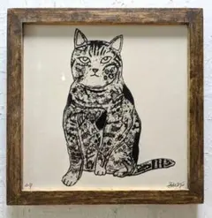 特価❗️今月ラス1❗手作り額付き作品　title「ずんぐり猫」のサムネイル