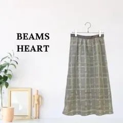 zk360【M】BEAMS HEART ロングスカート 格子柄 レース風 透け感のサムネイル