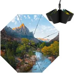 サンシェード折りたたみ傘 ワンタッチ自動開閉 のコンパクトな旅行傘 防風 (山河