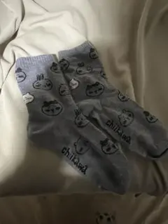 【洗濯済】ちいかわ キャラクター柄 グレー ソックス