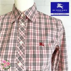 BURBERRY ブルーレーベル ノバチェック シヤツ ピンク ロゴ刺繍 38