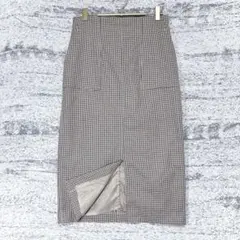 ルクールブラン チェック柄タイトスカート ミモレ丈 スリット入り 秋冬 38 M
