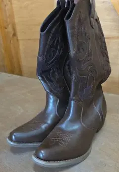 ウエスタンブーツ　ブラウン刺繍ウエスタンブーツ　美品